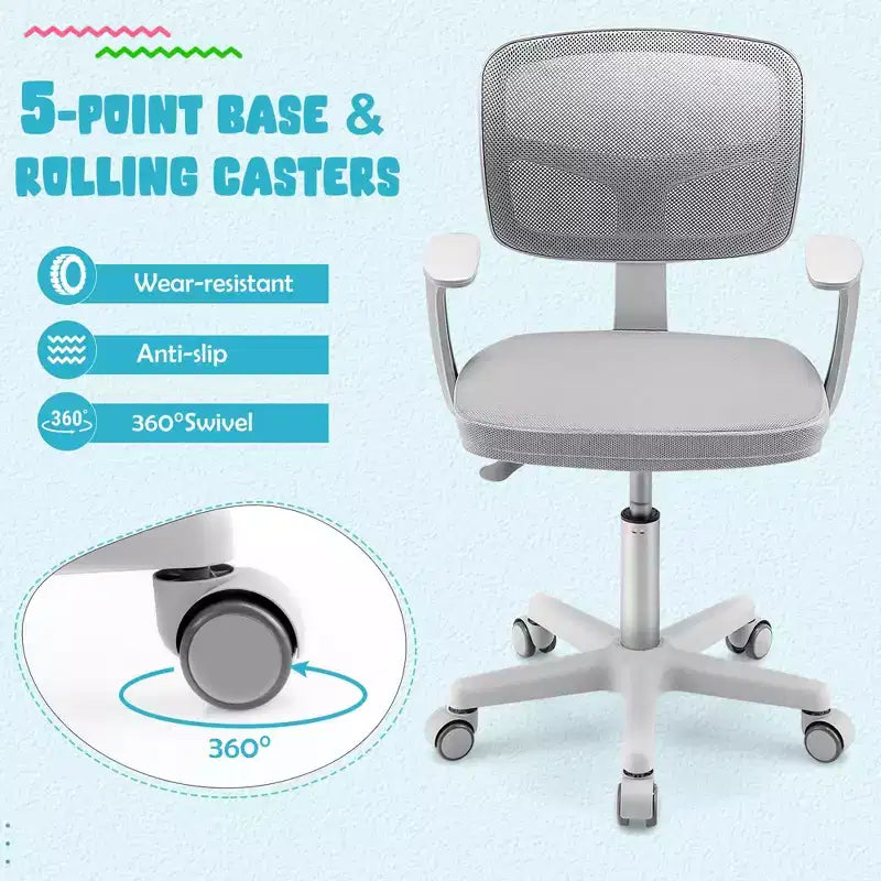 Costway Auto Lock Kids Mesh Chair with Armrests Height Adjustable 360-Degree Swivel Pink/Blue/Green/Purple/Grey