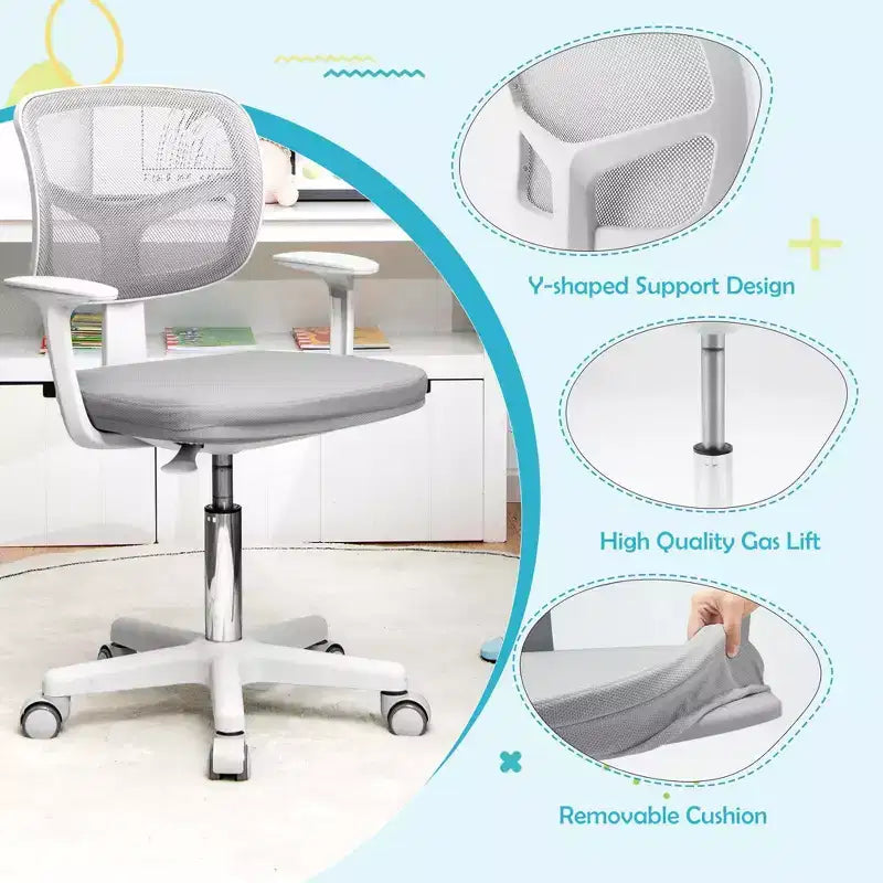 Costway Auto Lock Kids Mesh Chair with Armrests Height Adjustable 360-Degree Swivel Pink/Blue/Green/Purple/Grey
