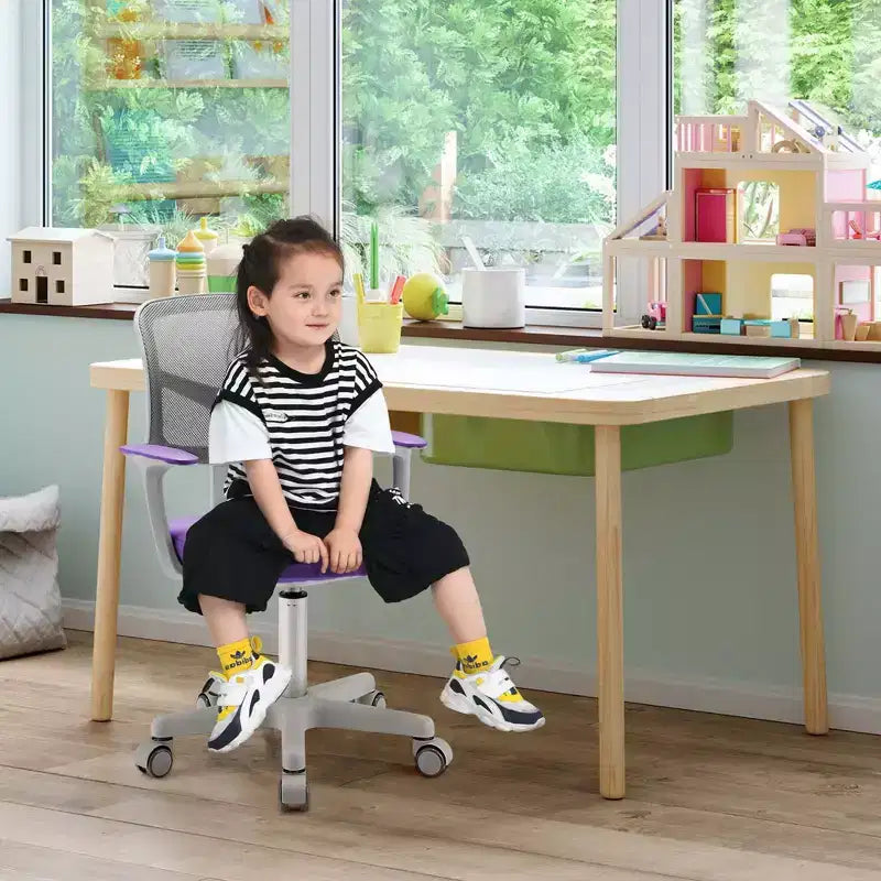 Costway Auto Lock Kids Mesh Chair with Armrests Height Adjustable 360-Degree Swivel Pink/Blue/Green/Purple/Grey