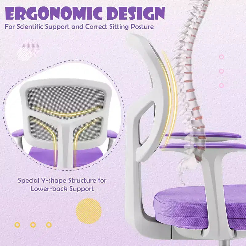 Costway Auto Lock Kids Mesh Chair with Armrests Height Adjustable 360-Degree Swivel Pink/Blue/Green/Purple/Grey