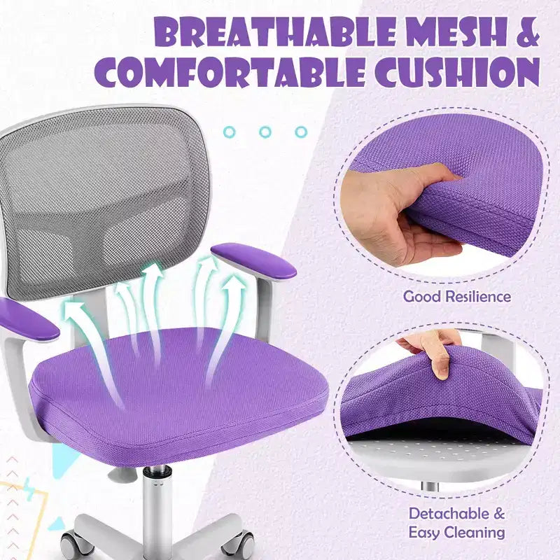 Costway Auto Lock Kids Mesh Chair with Armrests Height Adjustable 360-Degree Swivel Pink/Blue/Green/Purple/Grey