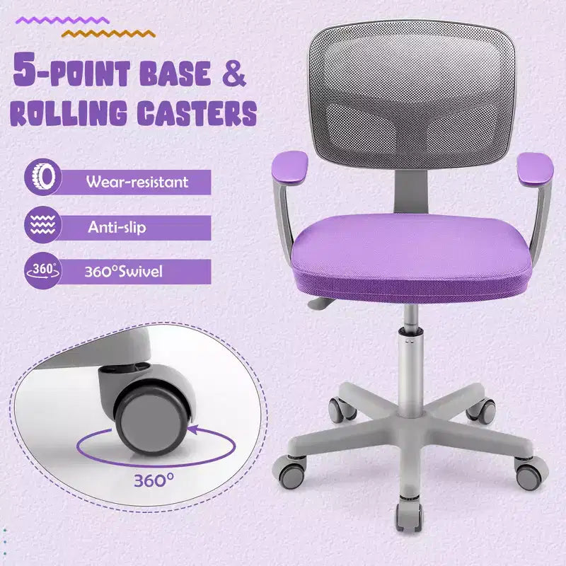 Costway Auto Lock Kids Mesh Chair with Armrests Height Adjustable 360-Degree Swivel Pink/Blue/Green/Purple/Grey