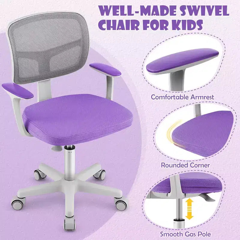 Costway Auto Lock Kids Mesh Chair with Armrests Height Adjustable 360-Degree Swivel Pink/Blue/Green/Purple/Grey