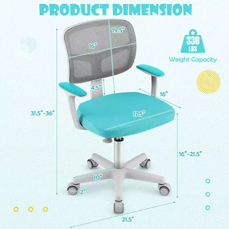 Costway Auto Lock Kids Mesh Chair with Armrests Height Adjustable 360-Degree Swivel Pink/Blue/Green/Purple/Grey