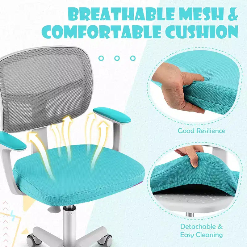 Costway Auto Lock Kids Mesh Chair with Armrests Height Adjustable 360-Degree Swivel Pink/Blue/Green/Purple/Grey