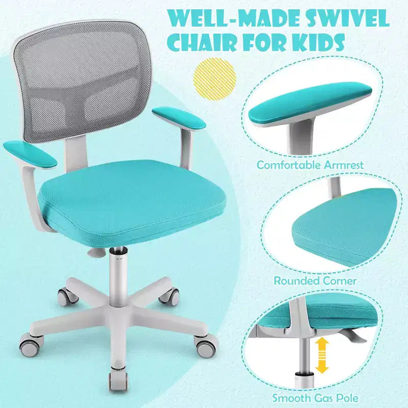 Costway Auto Lock Kids Mesh Chair with Armrests Height Adjustable 360-Degree Swivel Pink/Blue/Green/Purple/Grey