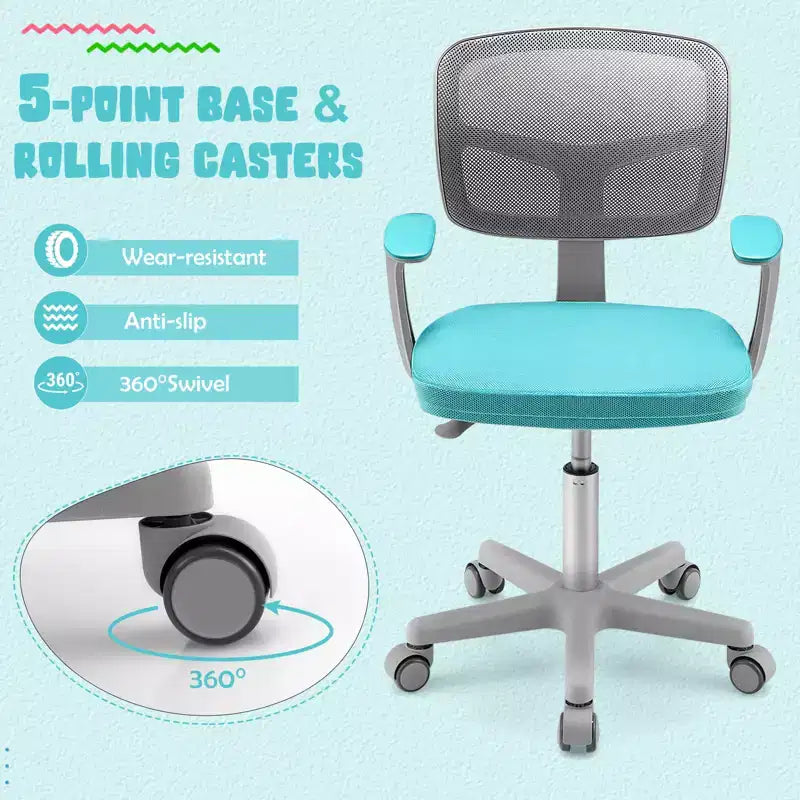 Costway Auto Lock Kids Mesh Chair with Armrests Height Adjustable 360-Degree Swivel Pink/Blue/Green/Purple/Grey