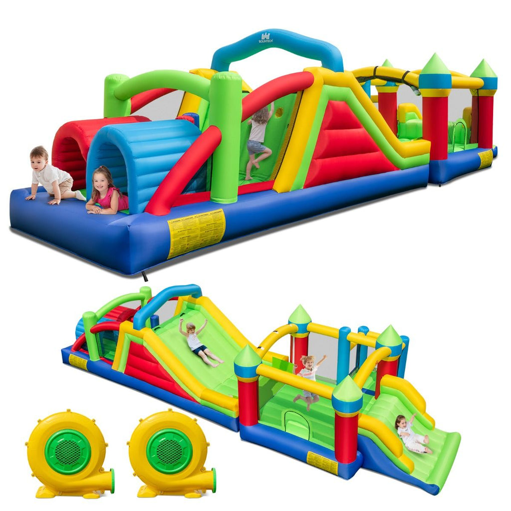 Chateau Gonflable pour 4 Enfants avec 2 Toboggans Tunnels Zone de Rebond Escalade Obstacles Maison de Jeu avec Souffleur de 680 W