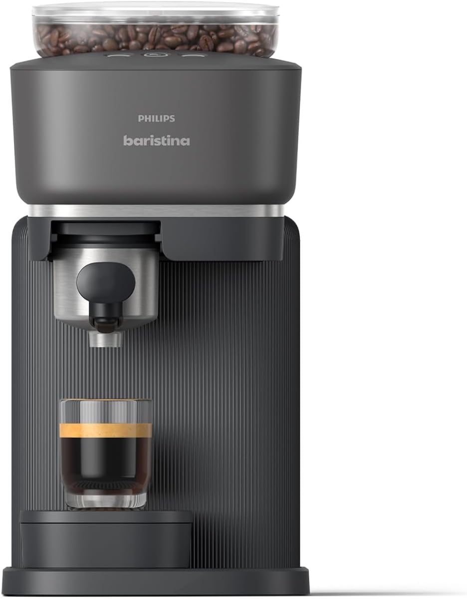 Philips Baristina Machine à expresso - Un véritable expresso, en toute simplicité - Compacte - 16 bars de pression - Broyeur intégré - Machine blanche avec porte-filtre blanc (BAR300/00)