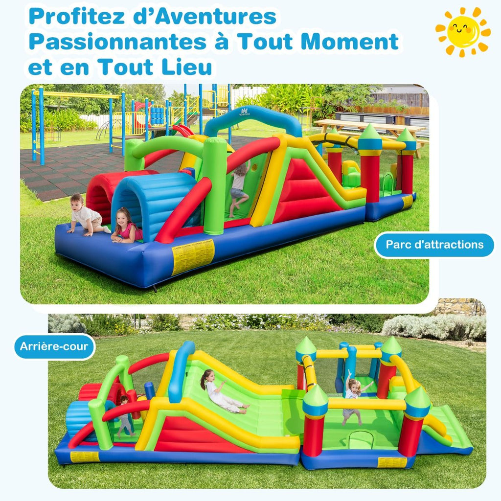 Chateau Gonflable pour 4 Enfants avec 2 Toboggans Tunnels Zone de Rebond Escalade Obstacles Maison de Jeu avec Souffleur de 680 W