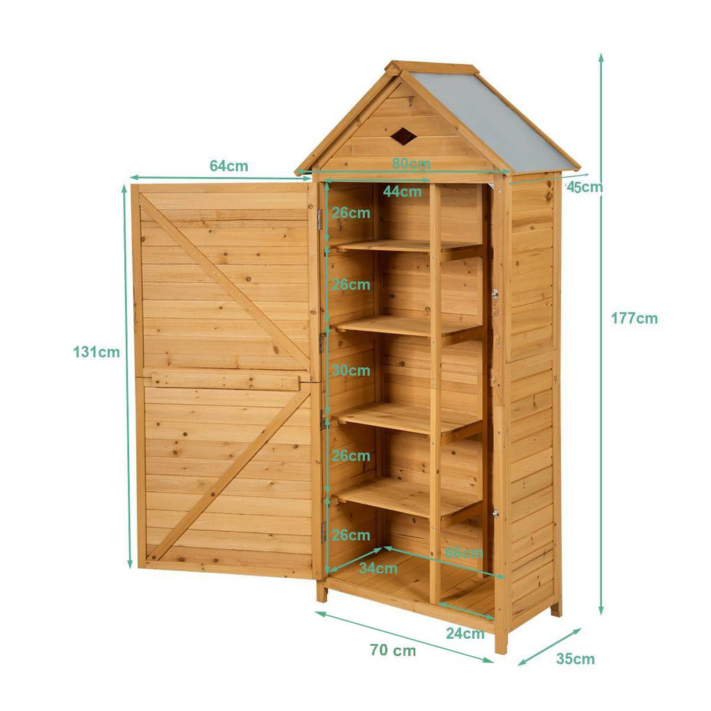 Abri de Jardin Extérieur à 5 Etagères Cabane Verrouillable en Bois de Sapin Toit en T?le Galvanisée