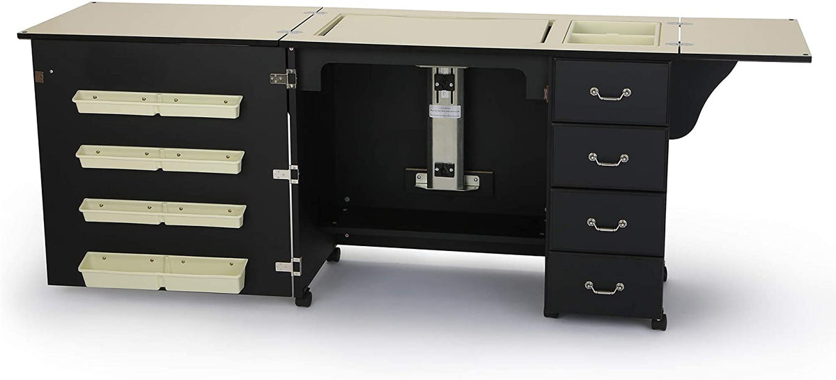 353 Cabinet à coudre Norma Jean pour couture robuste, coupe, matelassage et artisanat avec rangement et transport aérien, finition noire