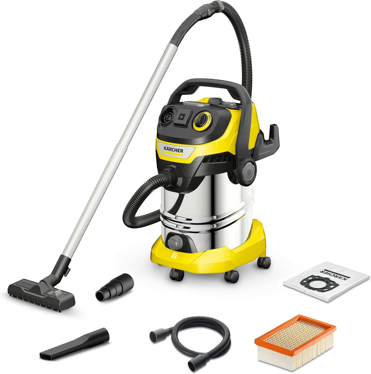 K?rcher Aspirateur Eau et Poussières WD 6 P S V-30/6/22/T, Prise de Courant, Filtre Plissé Plat, Fonction de Nettoyage, 1300 W, Cuve : 30 l et Bouchon de Vidange, Tube d'Aspiration : 2,2 m