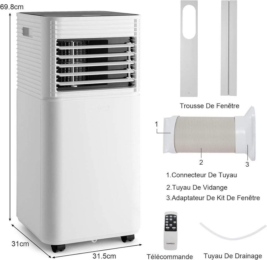 GOPLUS Climatiseur Mobile 9000BTU 2,6kW, Climatiseur 4 en 1 Fonction de Refroidissement, Déshumidification, Ventilation, Mode Nuit, Minuterie 24H, Contr?le Télécommande/écran, 20©O, Noir, R290