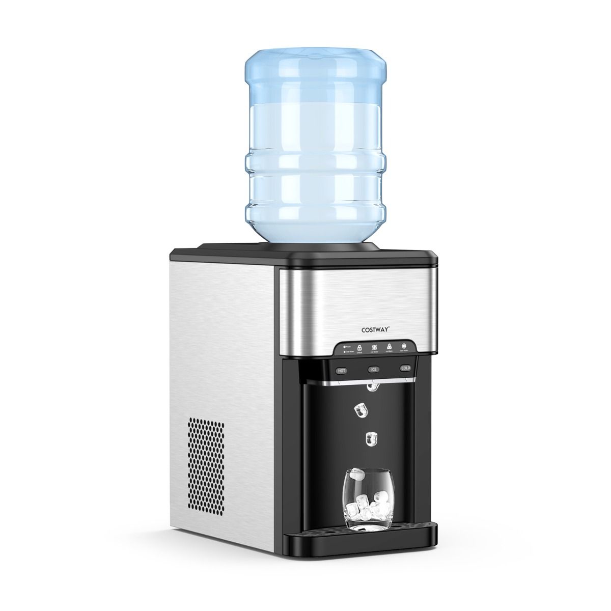 Machine à Gla?ons 3 en 1 avec Distributeur d'Eau Froide/Chaude 20 kg en 24h Cube de Glace 6-13 min pour Maison Bureau Bar