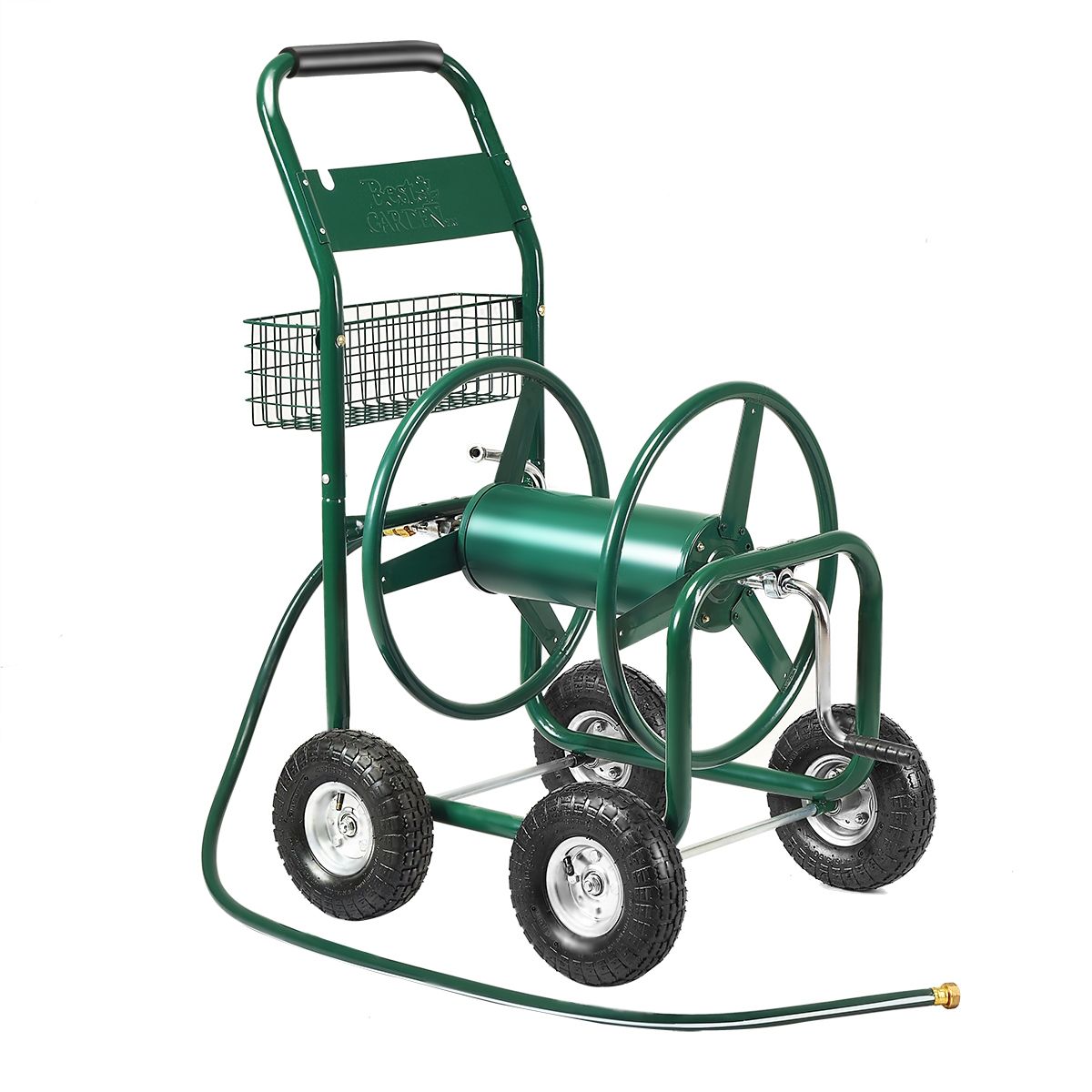 Dévidoir de Tuyau d’Arrosage avec 4 Roulettes Chariot pour 1.7m de Tuyau d’Arrosage Panier, 95x62x113cm, Vert