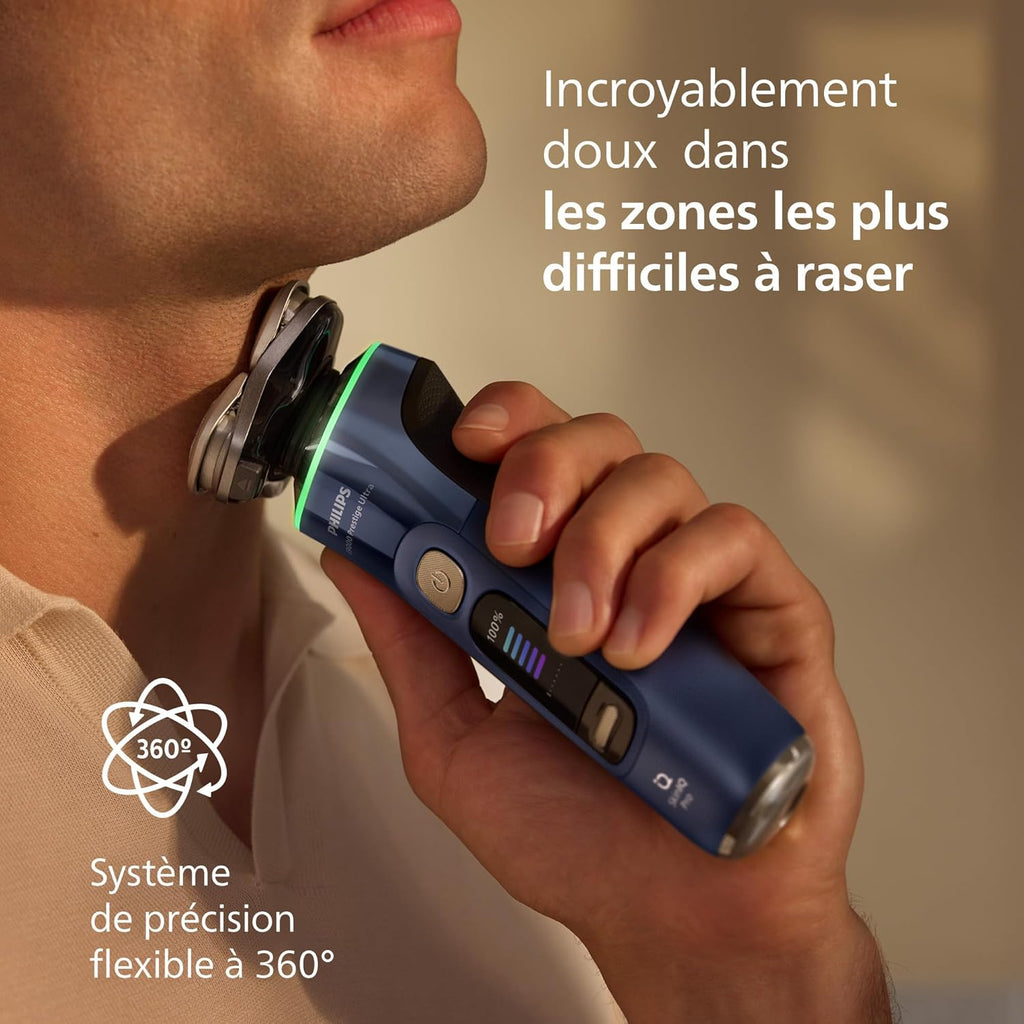 Philips Rasoir i9000 Prestige Ultra, Rasoir électrique 100% étanche, Technologie Skin IQ Pro, Système Triple Lift & Cut, Lames de précision NanoTech rotatives 360°, 5 modes de rasage, XP9401/38