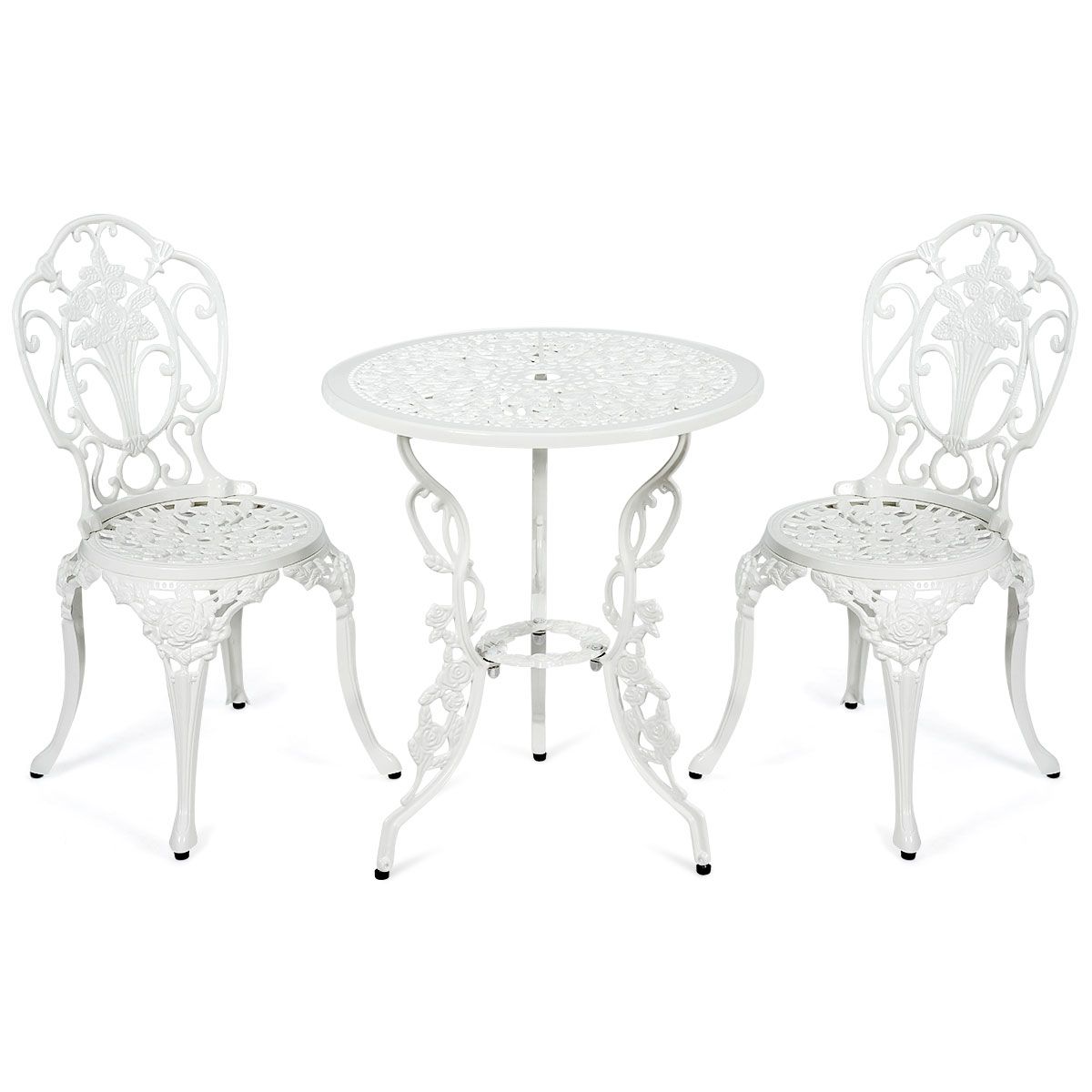 Ensemble Table et 2 Chaises pour Jardin en Aluminium en Forme de Rose Blanc Résistant aux Intempéries