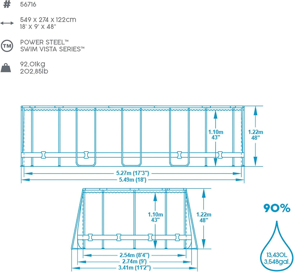 Bestway 56946 Piscine Power Steel? Swim Vista ovale 488 x 305 x 107 cm motif rotin avec hublots, filtration à sable, échelle, bache et diffuseur Chemconnect?