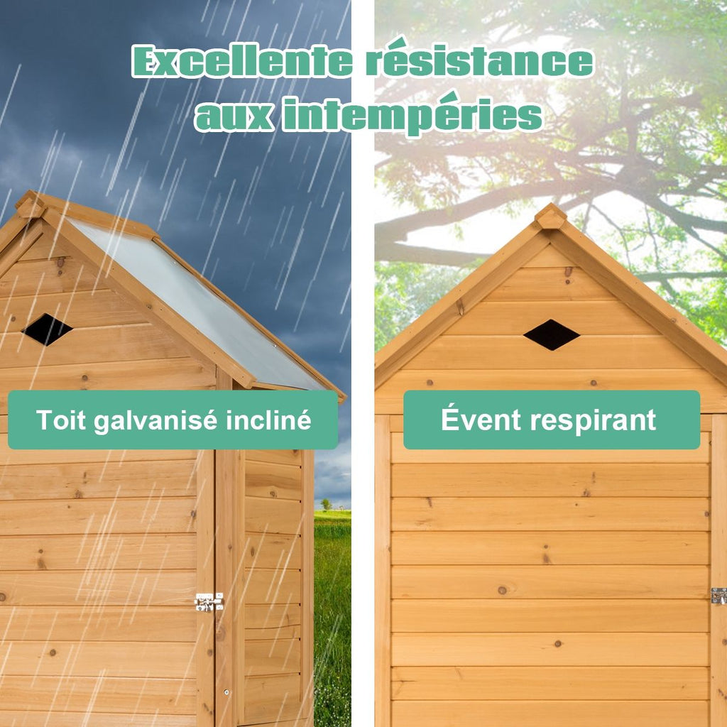 Abri de Jardin Extérieur à 5 Etagères Cabane Verrouillable en Bois de Sapin Toit en T?le Galvanisée