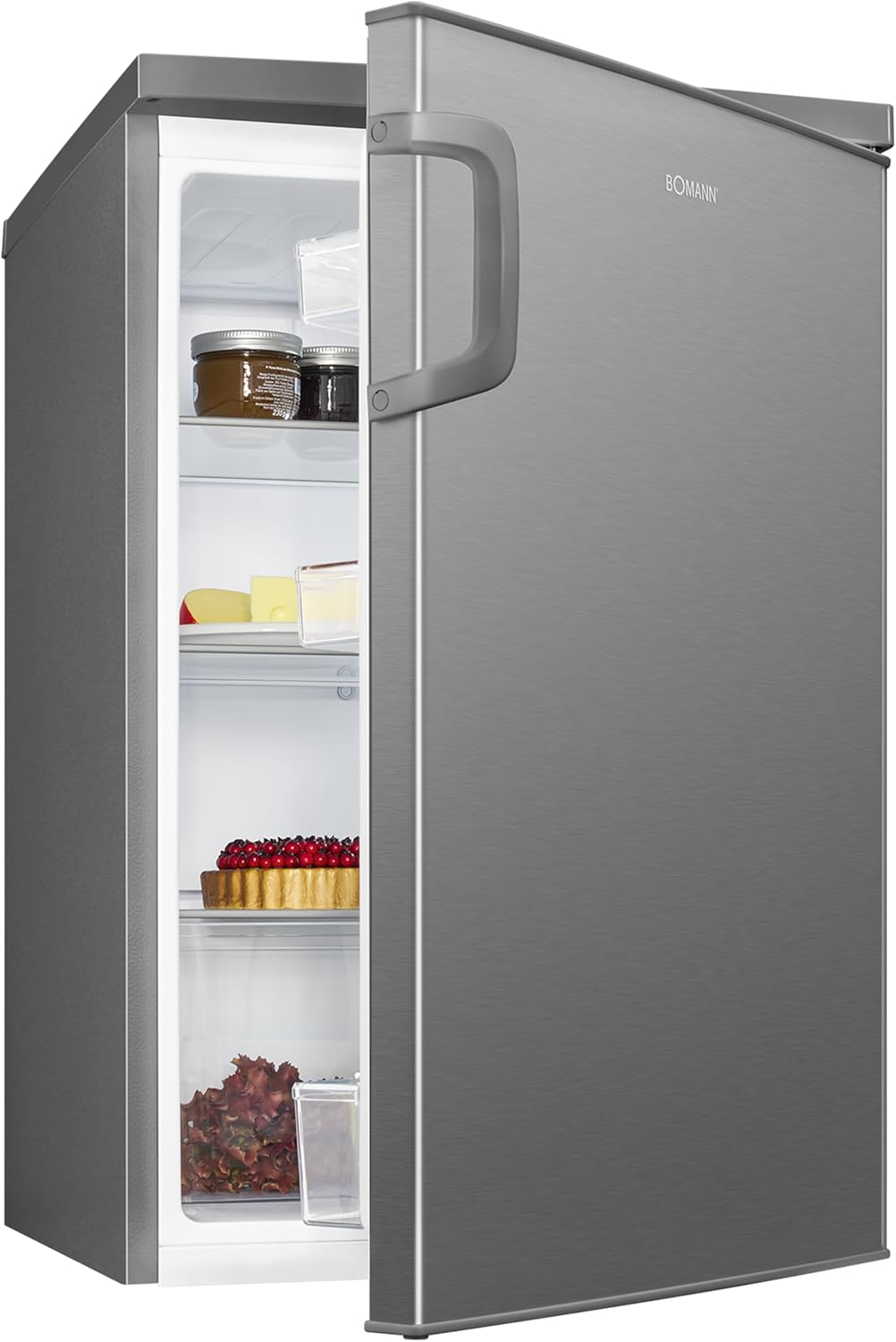 Réfrigérateur 133L inox VS2195-1-inox, Capacité nette : 133 litres, éclairage intérieur à DEL, Contr?le de la température en continu, 3 clayettes en verre