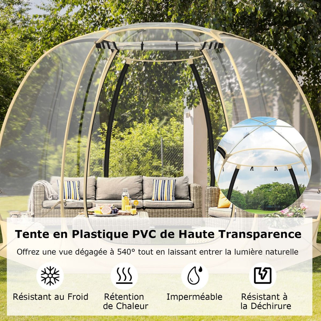 Tente Bulle à Ouverture Instantanée pour 6 à 10 Personnes Tente D?me d'Extérieur 328 x 328 cm Résistante Aux Intempéries Transparent