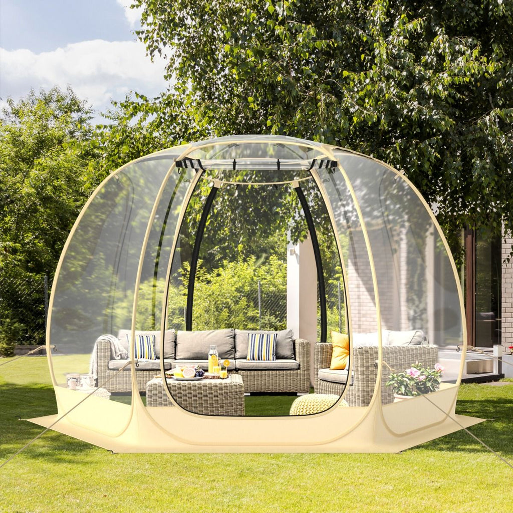 Tente Bulle à Ouverture Instantanée pour 6 à 10 Personnes Tente D?me d'Extérieur 328 x 328 cm Résistante Aux Intempéries Transparent