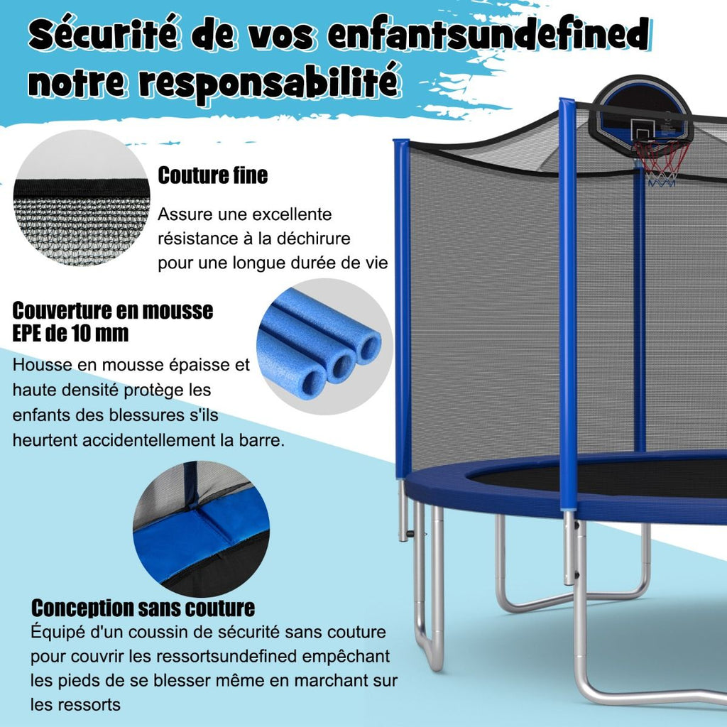 Trampoline d'Extérieur ?366 cm Trampoline avec Panier de Basket Filet de Protection Trampoline pour Enfants et Adultes