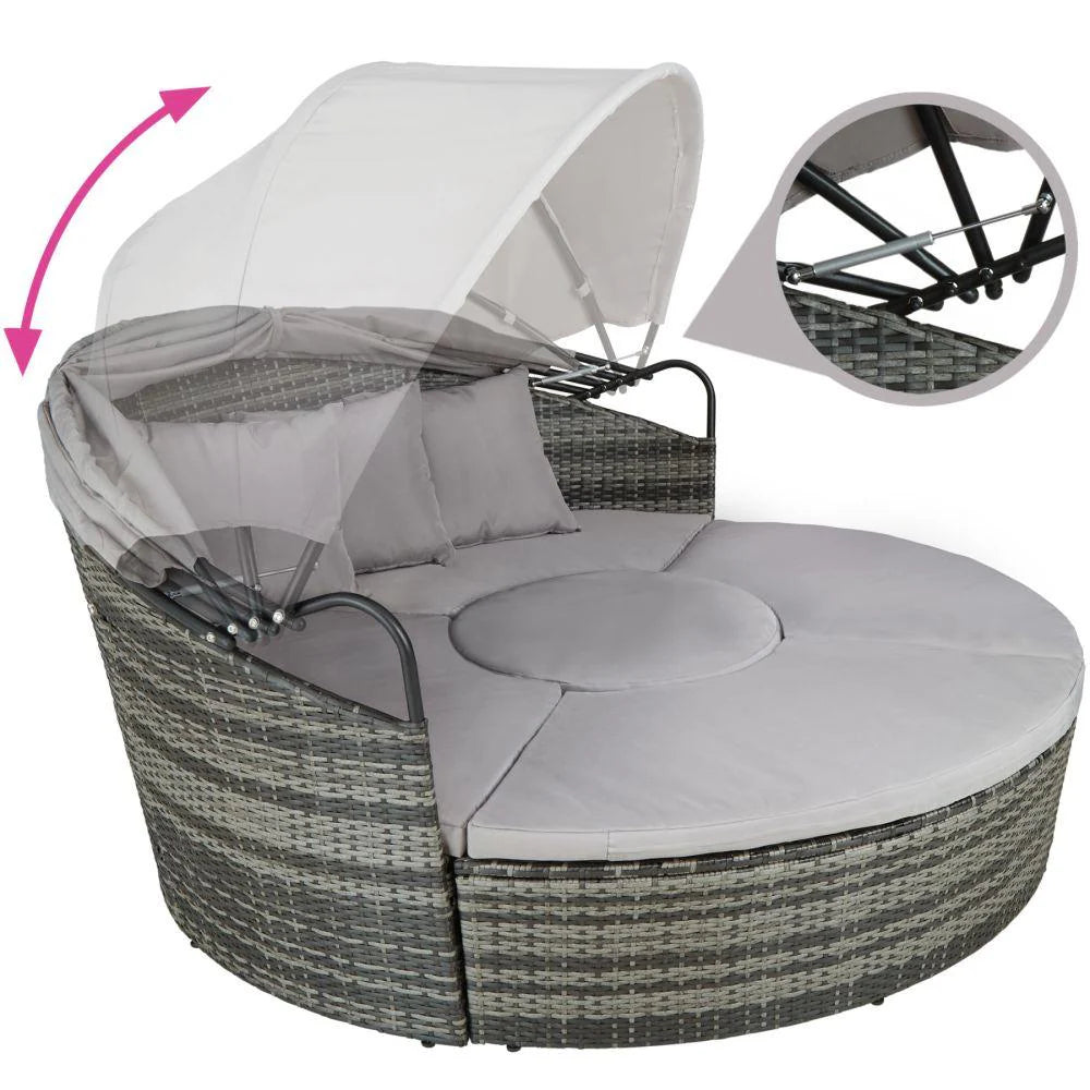 Bain de soleil transat meuble jardin rond modulable gris 2208062