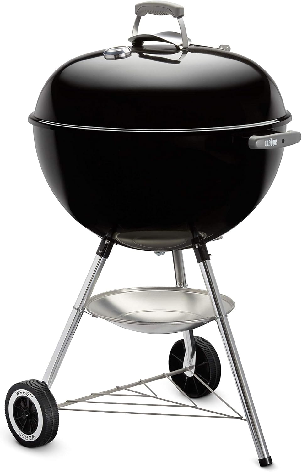 Weber Classic Kettle barbecue au charbon de bois, surface de cuisson ? 57cm, barbecue avec couvercle et cuve en acier emaillé, thermomètre intégré au couvercle, trépied et roues - Noir (1341504)
