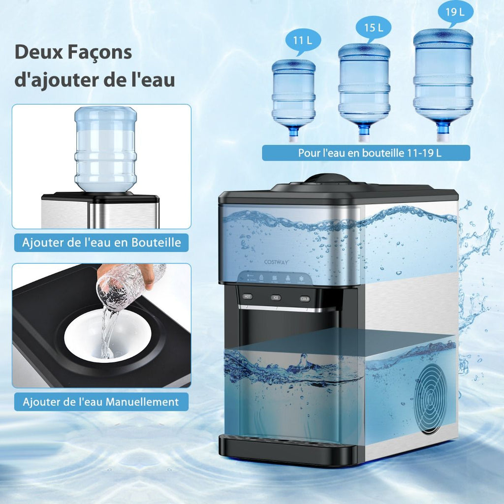 Machine à Gla?ons 3 en 1 avec Distributeur d'Eau Froide/Chaude 20 kg en 24h Cube de Glace 6-13 min pour Maison Bureau Bar