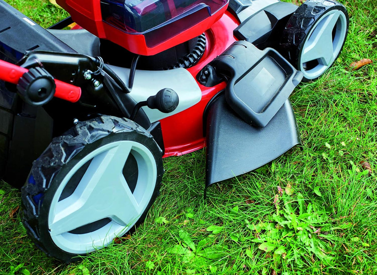 Einhell Professional Tondeuse à gazon sans fil GP-CM 36/47 S HW Li Power X-Change (36V, 47 cm largeur de coupe, autotractée, moteur sans charbon) Livré avec 4 Batteries 4,0Ah et 2 Chargeurs Doubles