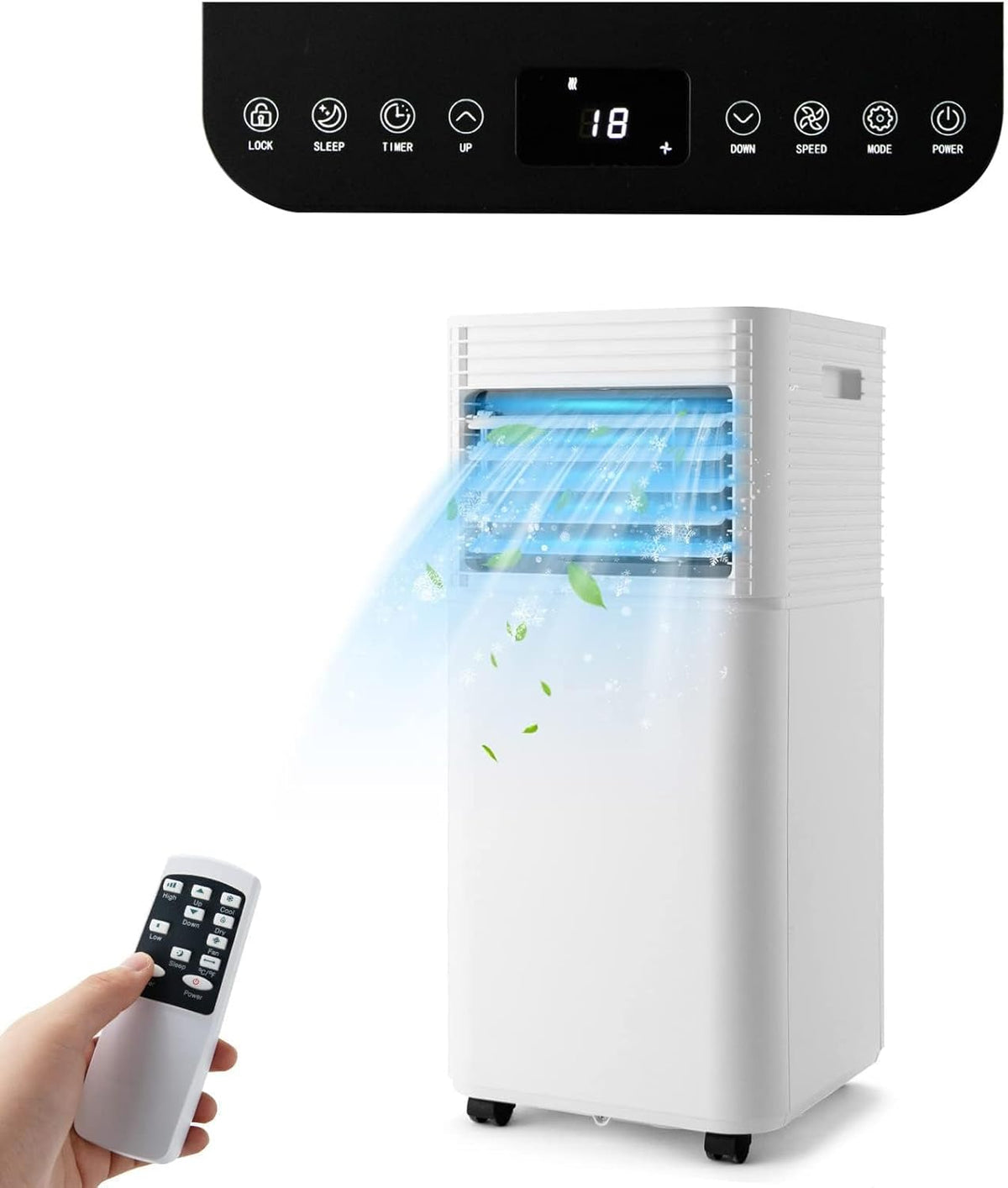 GOPLUS Climatiseur Mobile 9000BTU 2,6kW, Climatiseur 4 en 1 Fonction de Refroidissement, Déshumidification, Ventilation, Mode Nuit, Minuterie 24H, Contr?le Télécommande/écran, 20©O, Noir, R290