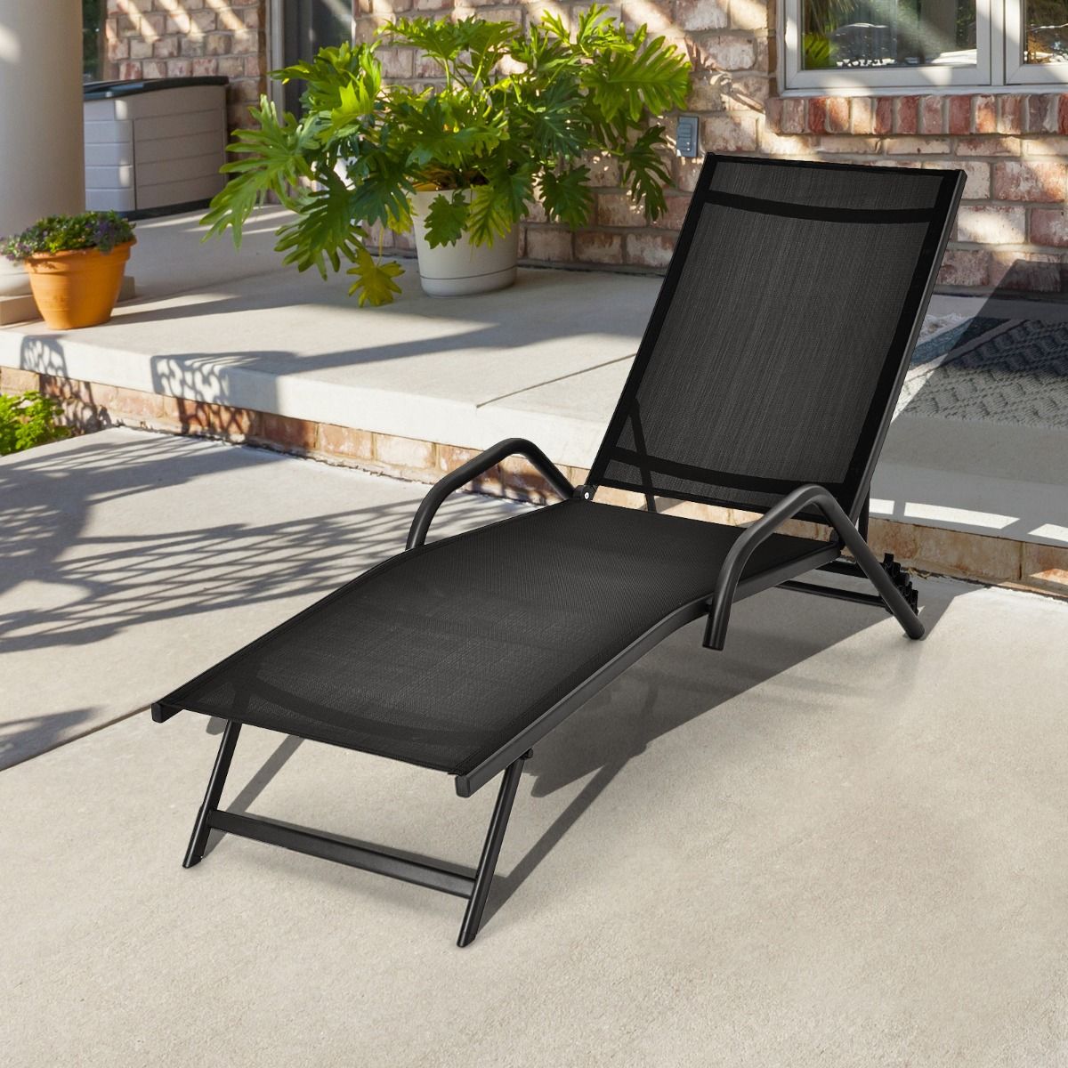 Lot de 2 Bains de Soleil Inclinables d'Extérieur avec Accoudoirs et Dossier Réglable à 5 Positions Charge 160 kg Noir