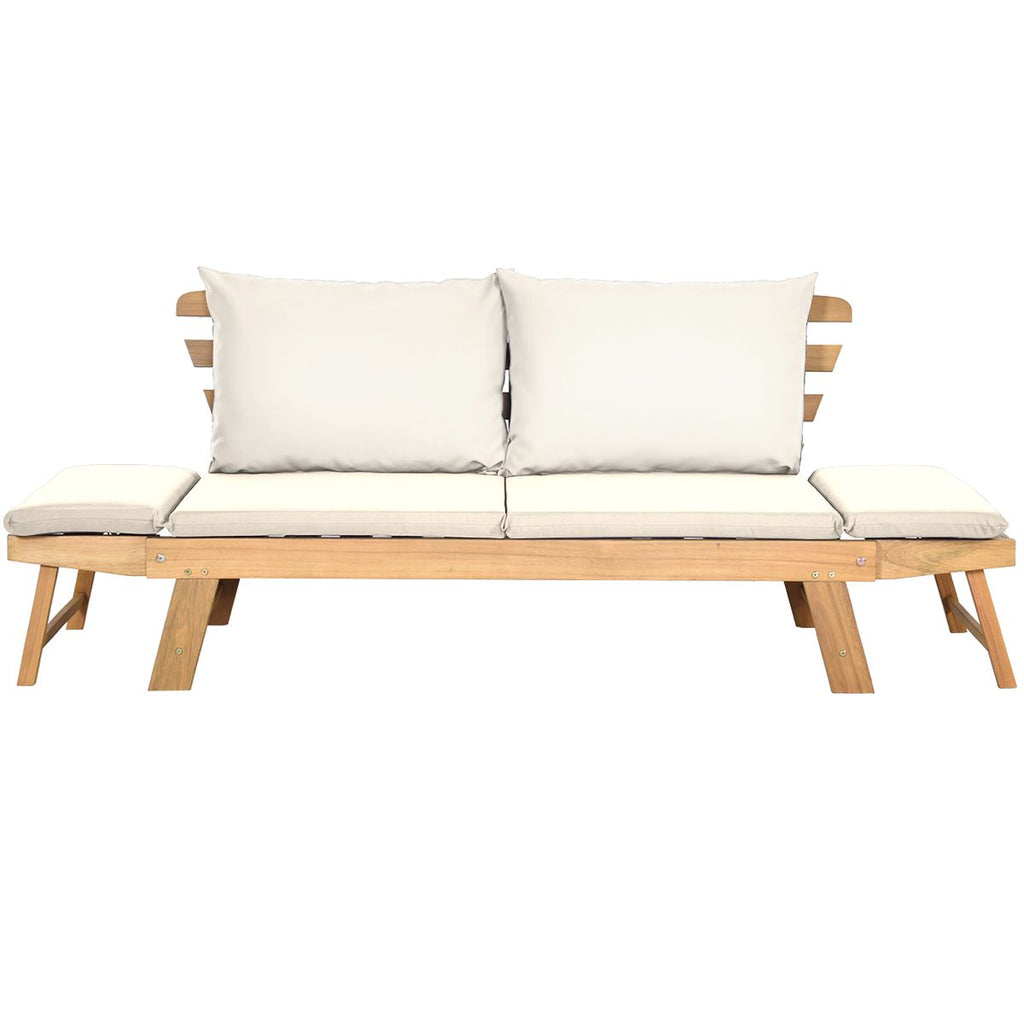 Chaise Longue Convertible avec Coussin Canapé de Jardin 2 en 1 en Bois d’Acacia avec Accoudoir Réglable pour Patio Piscine Jardin Blanc/Gris/Bleu/Rouge