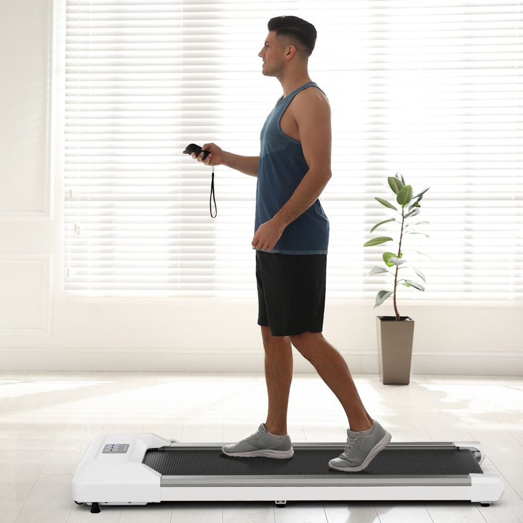 Tapis de Course Mince Tapis de Jogging avec Capacité de 120 Kg Télécommande et écran Led Inclinable à Roulettes Tapis de Course à Glisser Gris/Noir/Rose