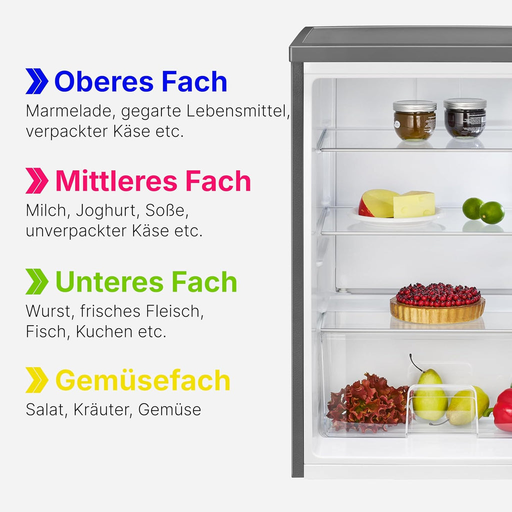Réfrigérateur 133L inox VS2195-1-inox, Capacité nette : 133 litres, éclairage intérieur à DEL, Contr?le de la température en continu, 3 clayettes en verre