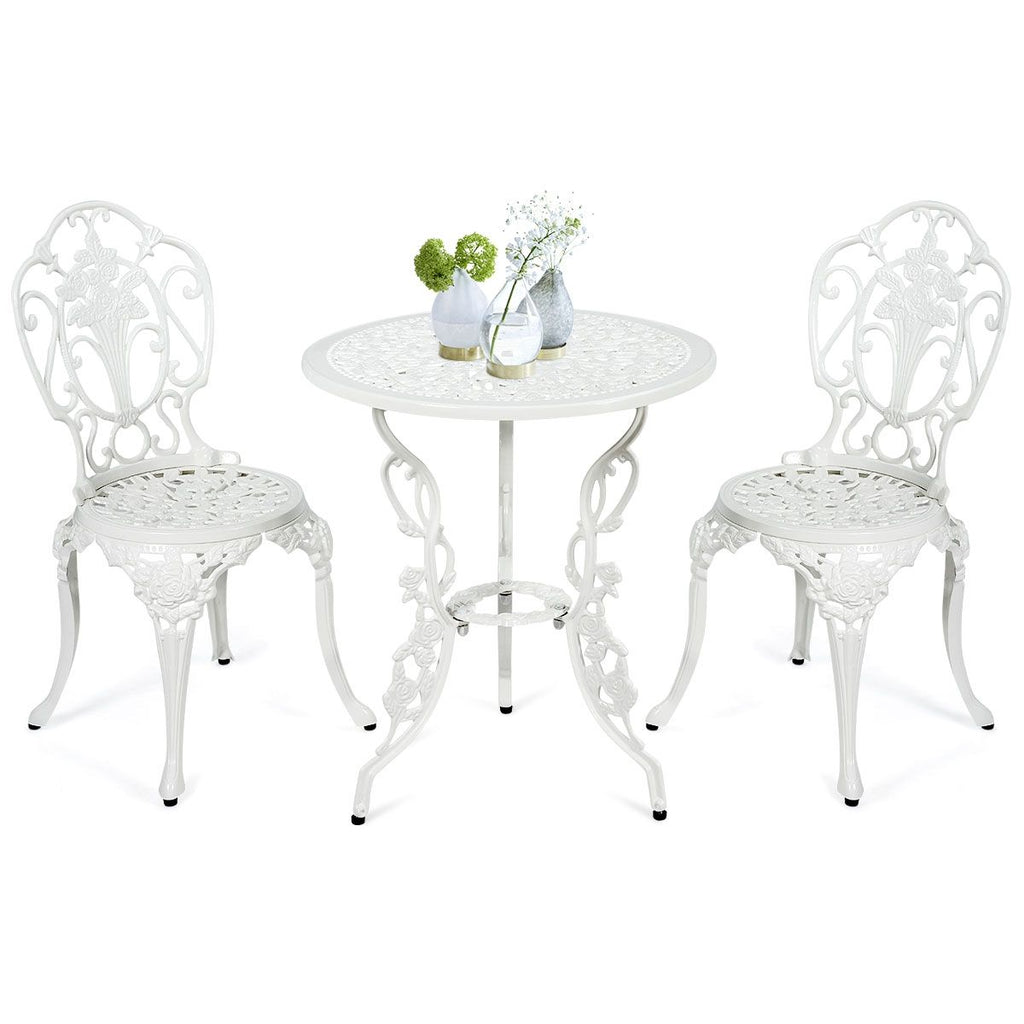 Ensemble Table et 2 Chaises pour Jardin en Aluminium en Forme de Rose Blanc Résistant aux Intempéries