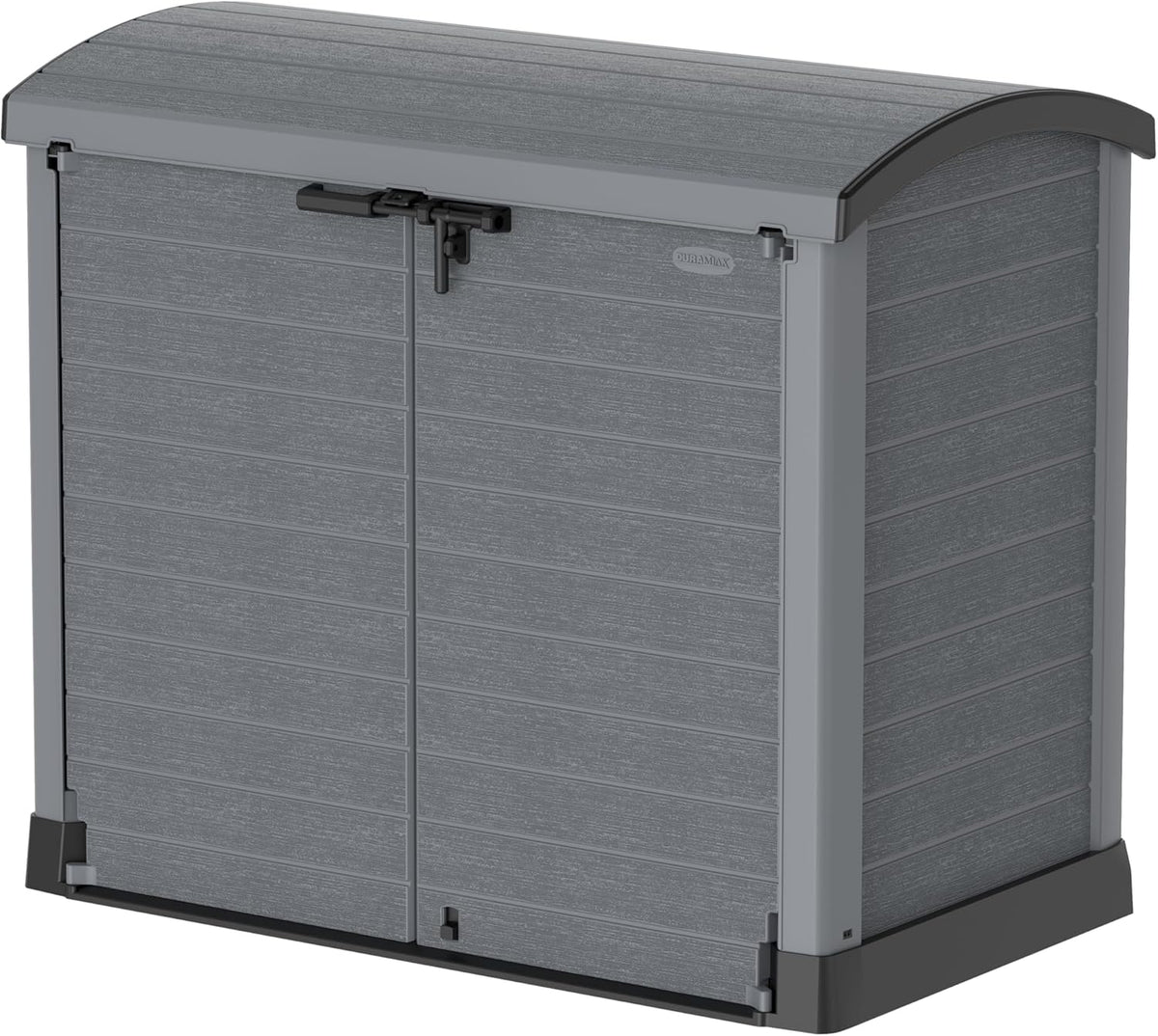 Duramax StoreAway 1200L Plastic Garden Shed/ Flat Lid, Outdoor Storage Shed, Wheelie Bin Hideaways, Wheelie bin box, Durable Construction, Ideal for Bikes, BBQs & 2x 240L Bins, 145x85x125 cm, Brown