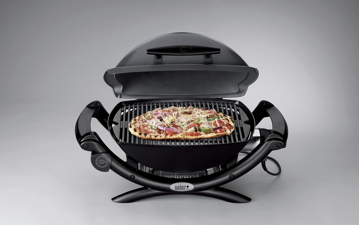 Weber Q1400 Barbecue électrique, surface de cuisson 43 x 32 cm, nomade, grille en fonte émaillée divisée en 2 parties, couvercle et cuve en fonte d'aluminium - Gris foncé (52020053)