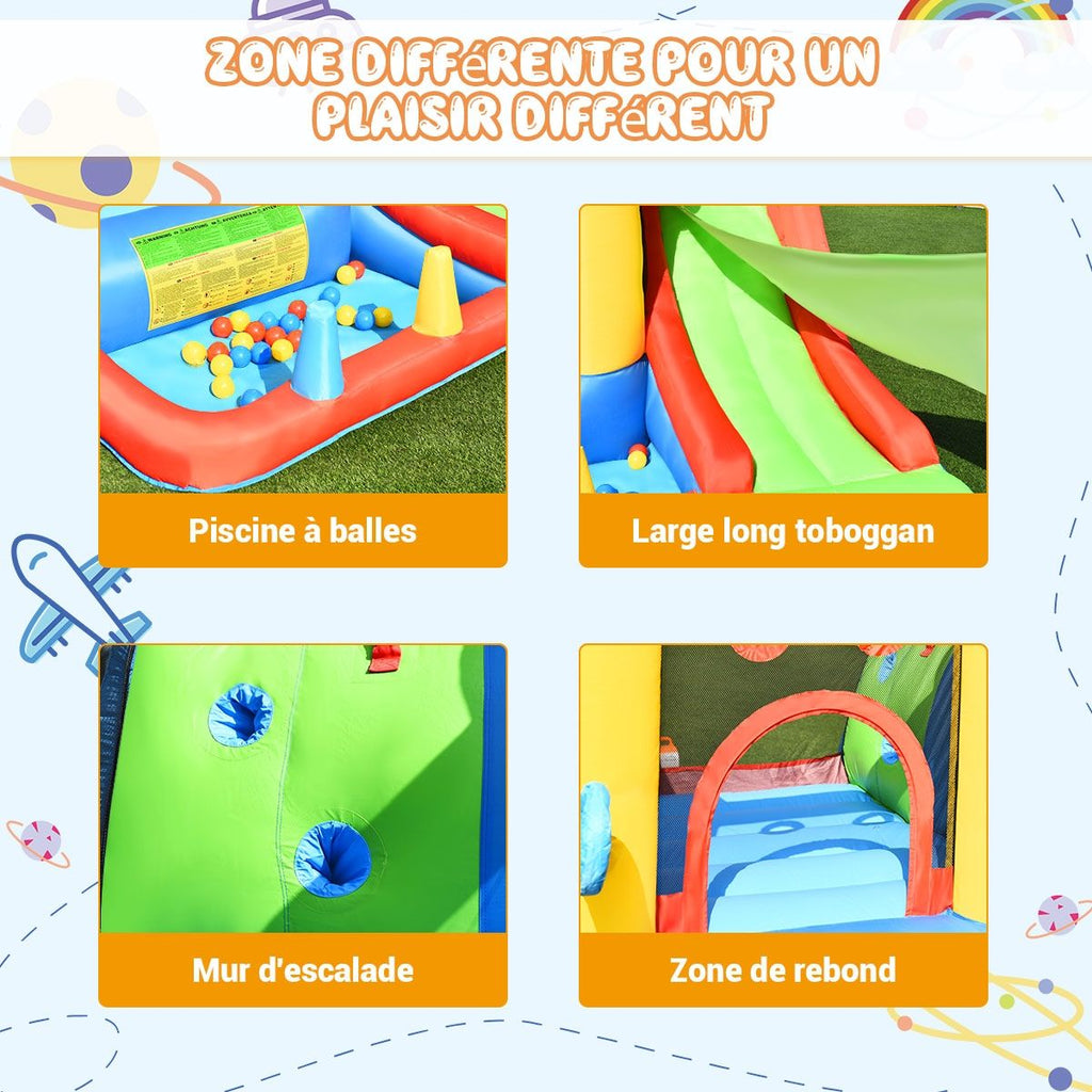 Chateau Gonflable 7 en 1 pour Enfant 3-10 Ans Toboggans Capacité 135kg en Tissu Oxford 356x289x233cm Multicolore
