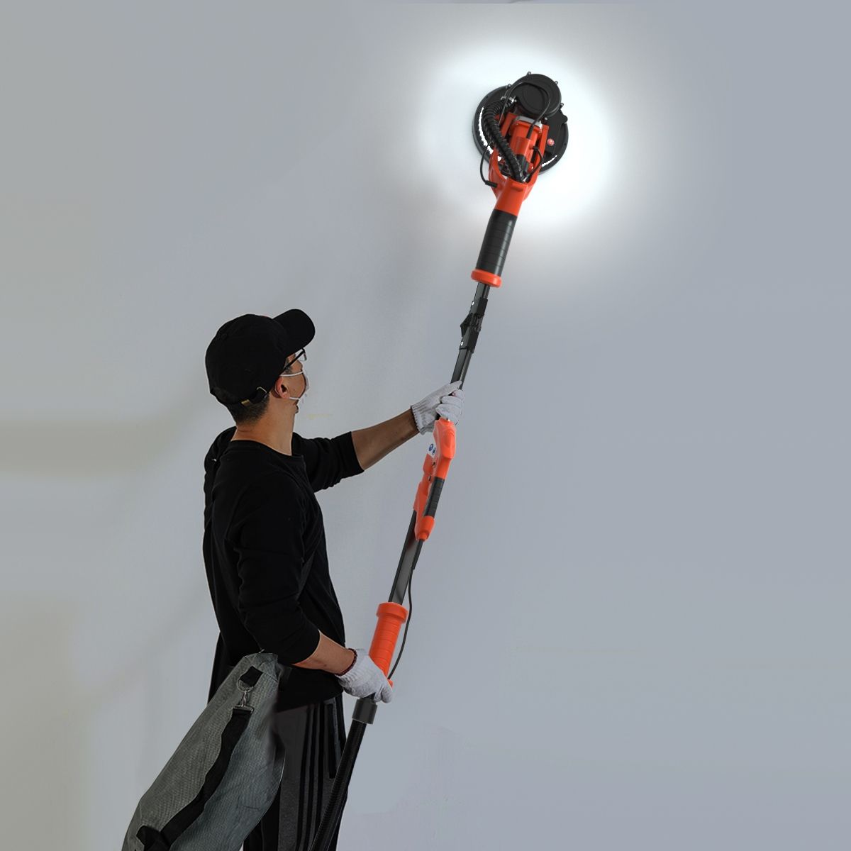 Ponceuse à Platre Murale 750W ? 225mm Aluminium 6 Vitesses Variables Lumières LED Manche Télescopique 12 Disques Abrasifs