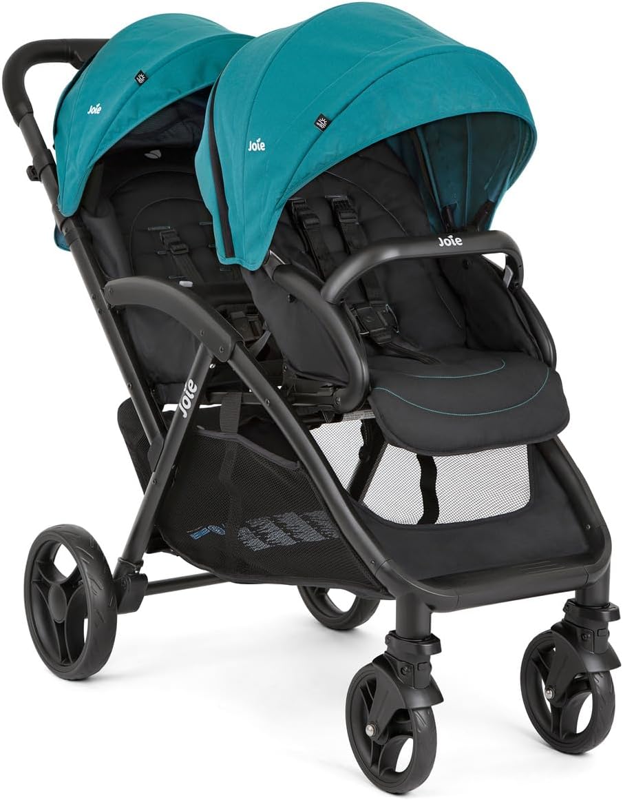 Joie - Evalite? Duo - Poussette Double Légère - Siège Arrière Inclinable à Plat - Compatible Sièges Auto Et Nacelles - Suspension 4 Roues - Harnais 5 Points SoftTouch - Dès la naissance