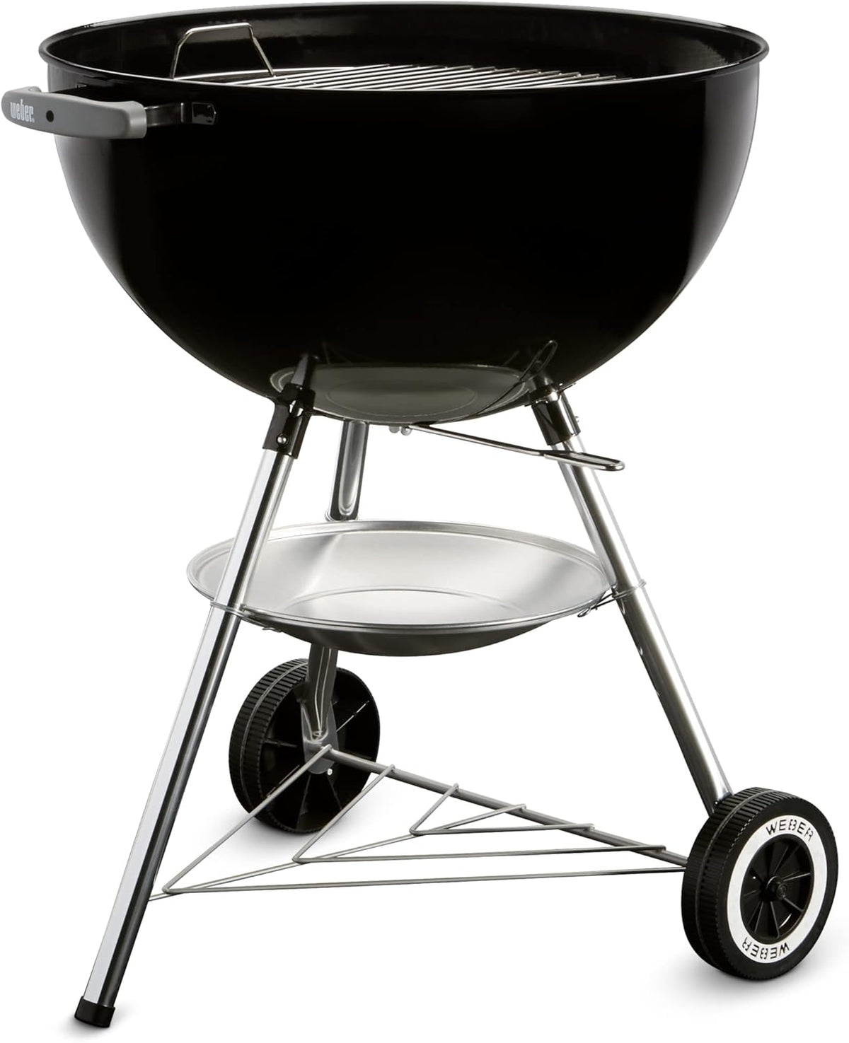 Weber Classic Kettle barbecue au charbon de bois, surface de cuisson ? 57cm, barbecue avec couvercle et cuve en acier emaillé, thermomètre intégré au couvercle, trépied et roues - Noir (1341504)