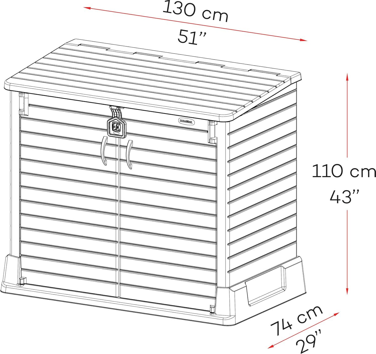 Duramax StoreAway 1200L Plastic Garden Shed/ Flat Lid, Outdoor Storage Shed, Wheelie Bin Hideaways, Wheelie bin box, Durable Construction, Ideal for Bikes, BBQs & 2x 240L Bins, 145x85x125 cm, Brown