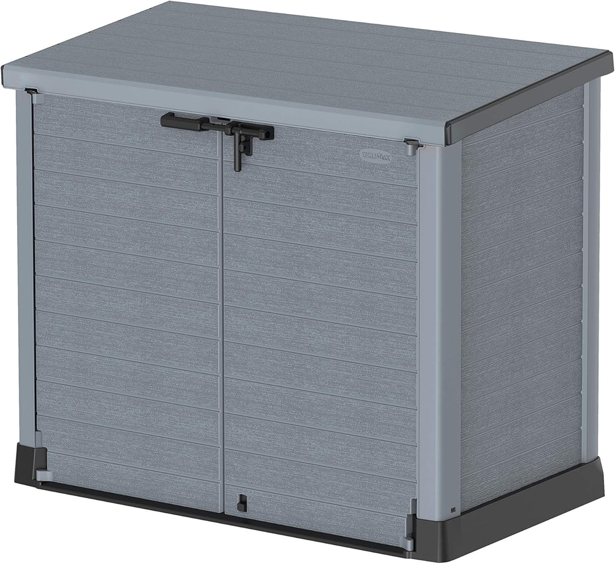 Duramax StoreAway 1200L Plastic Garden Shed/ Flat Lid, Outdoor Storage Shed, Wheelie Bin Hideaways, Wheelie bin box, Durable Construction, Ideal for Bikes, BBQs & 2x 240L Bins, 145x85x125 cm, Brown