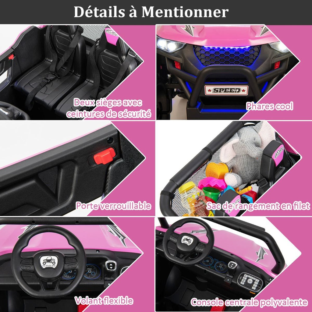 Voiture électrique Enfant 12 V Télécommande pour 3-8 Ans 2 Vitesses Ressort de Suspension Charge 59KG 118x74x71CM Noir/Rose/Rouge