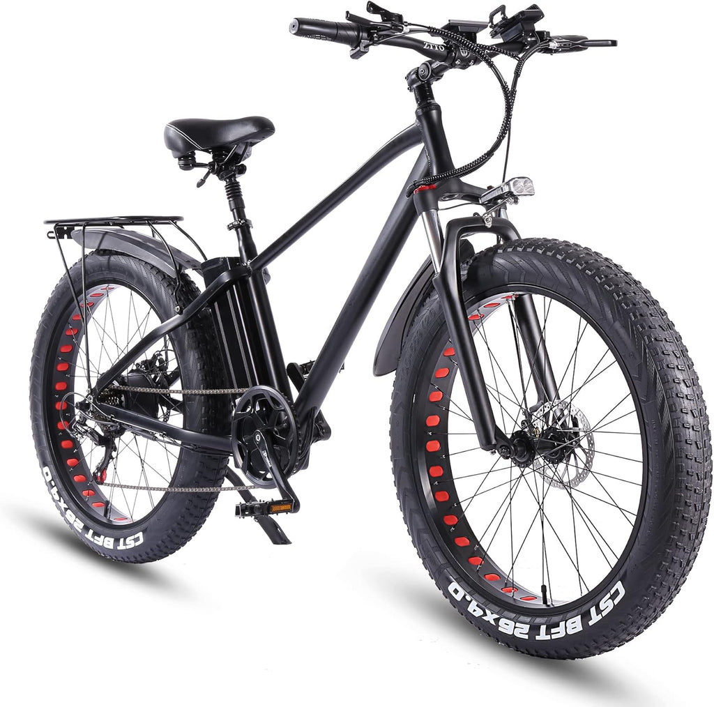 ride66 Vélo électrique VTT pour Homme Adulte, 26 Pouces 21Ah Batterie au Lithium Shimano 7 Vitesses, Vélo Homme Fat Bike Noir XL
