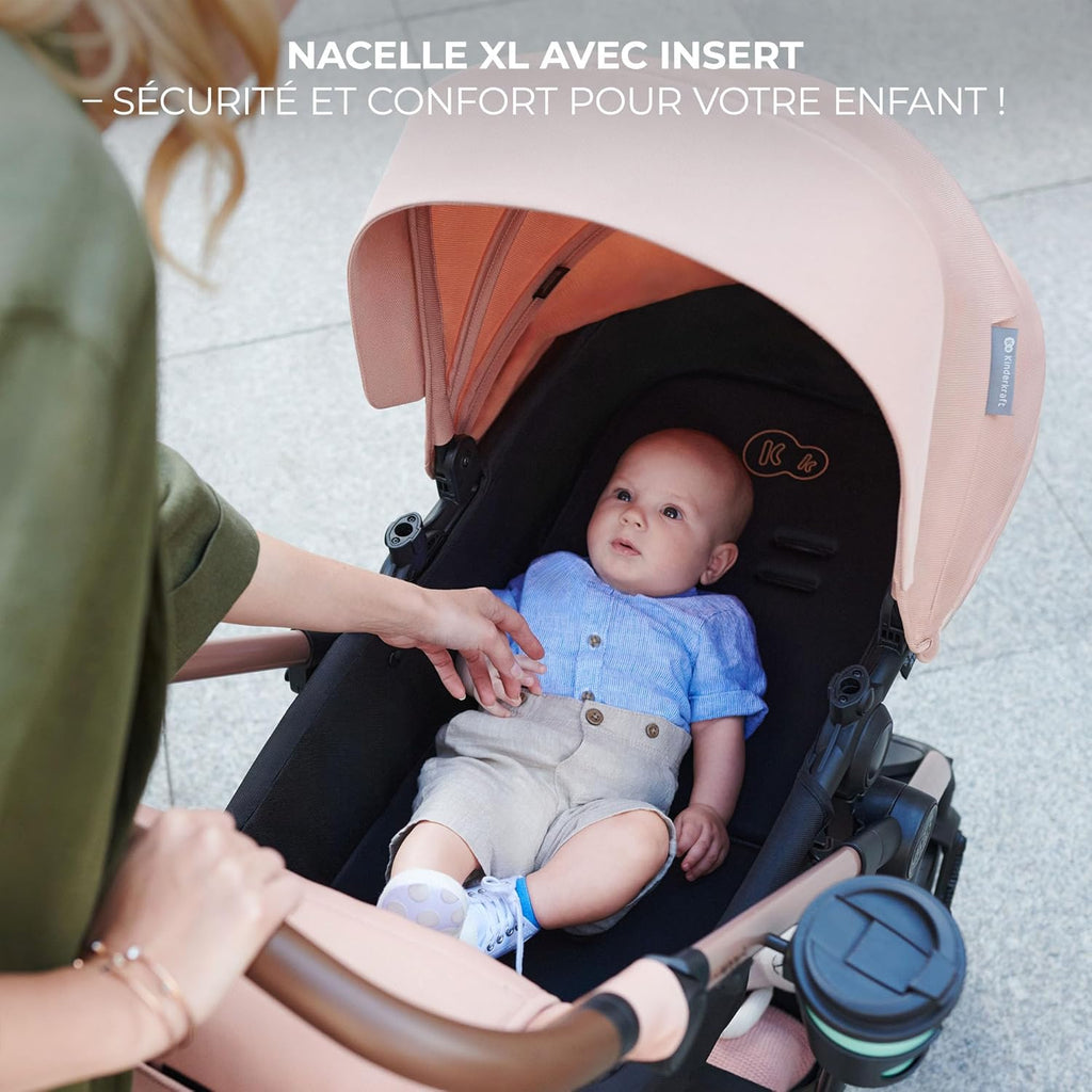 Kinderkraft MOOV2 Poussette 3 en 1, Système de voyage de la naissance à 27 kg, Siège auto Mink PRO I-Size inclus, Capote extensible avec filtre UPF50+, Accessoires pratiques, Gris