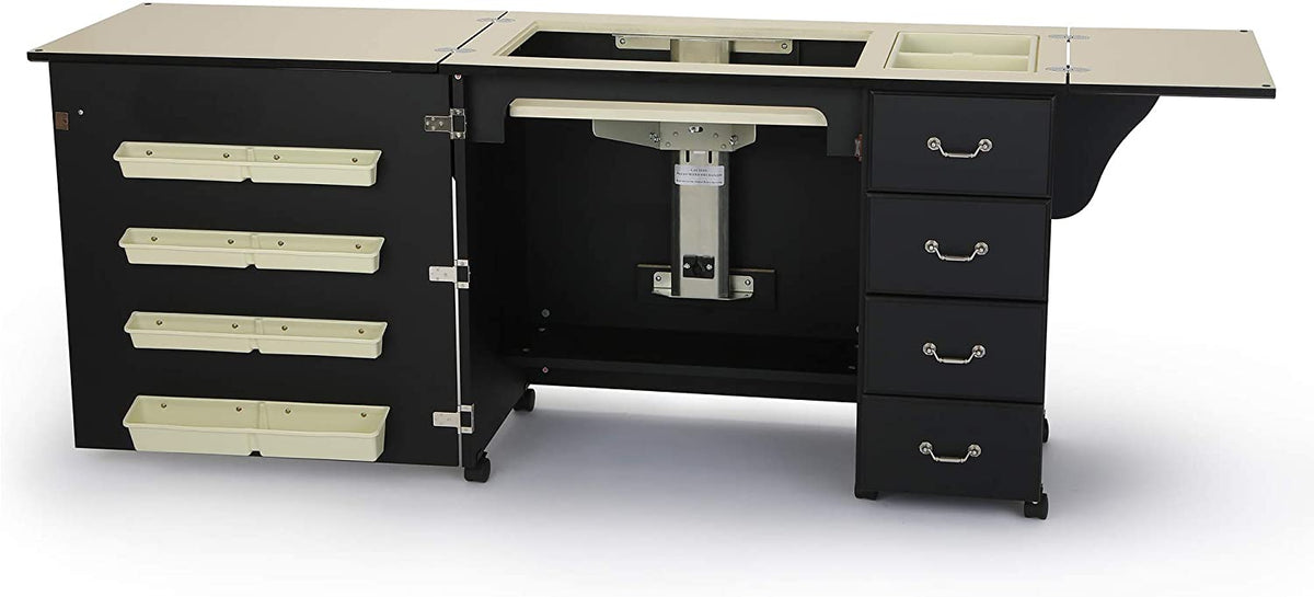 353 Cabinet à coudre Norma Jean pour couture robuste, coupe, matelassage et artisanat avec rangement et transport aérien, finition noire